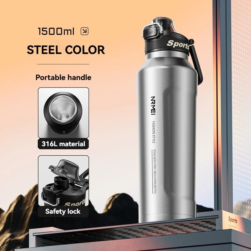 1.5L Insulated Water Bottle Stainless Steel Cold Hot Insulated Cup Vacuum Thermos Bottle Double Wall Flasks