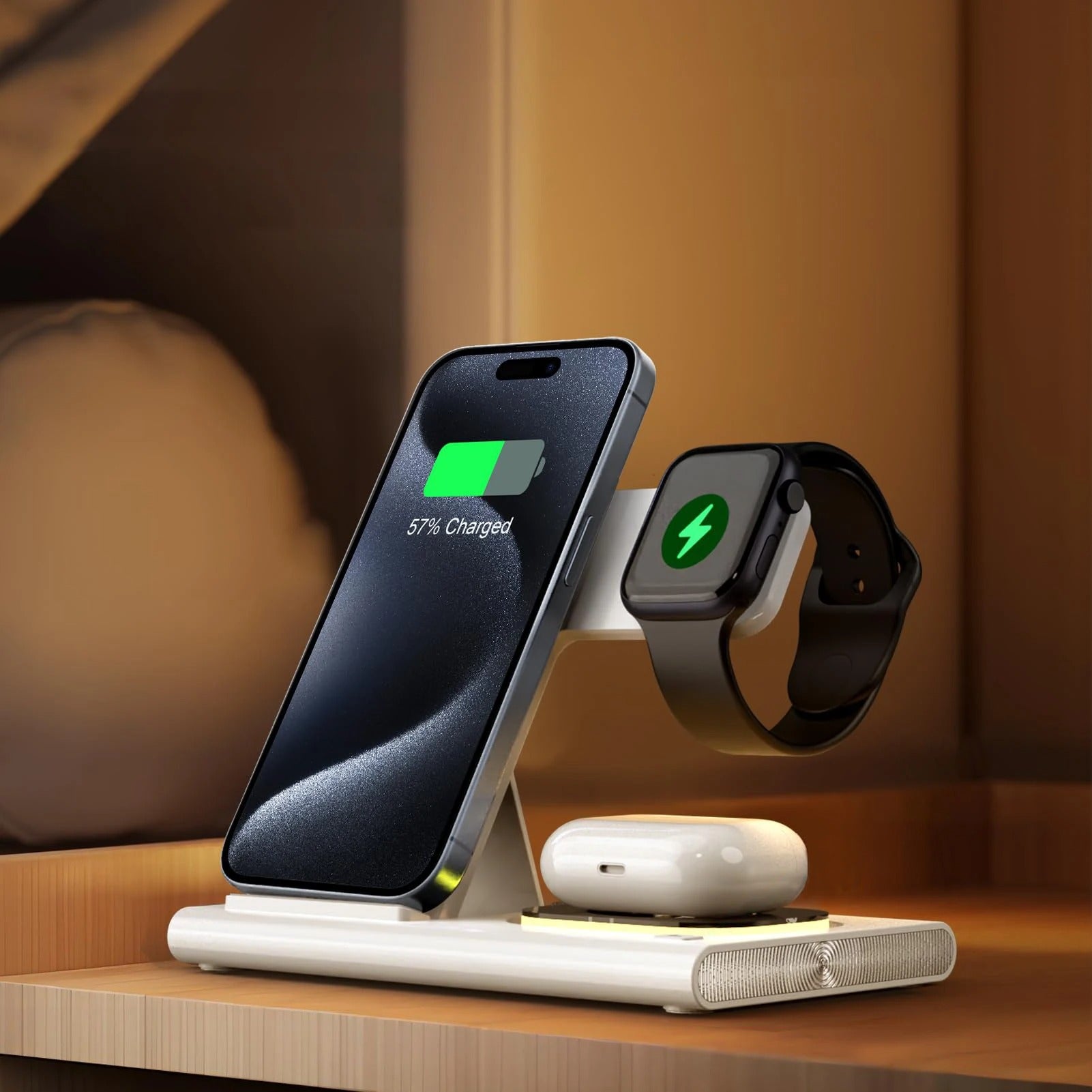 Wireless Charger Station, 4 in 1 Foldable 15W Fast Charging Wireless Charging Station with Night Light for iPhone iPods iWatch