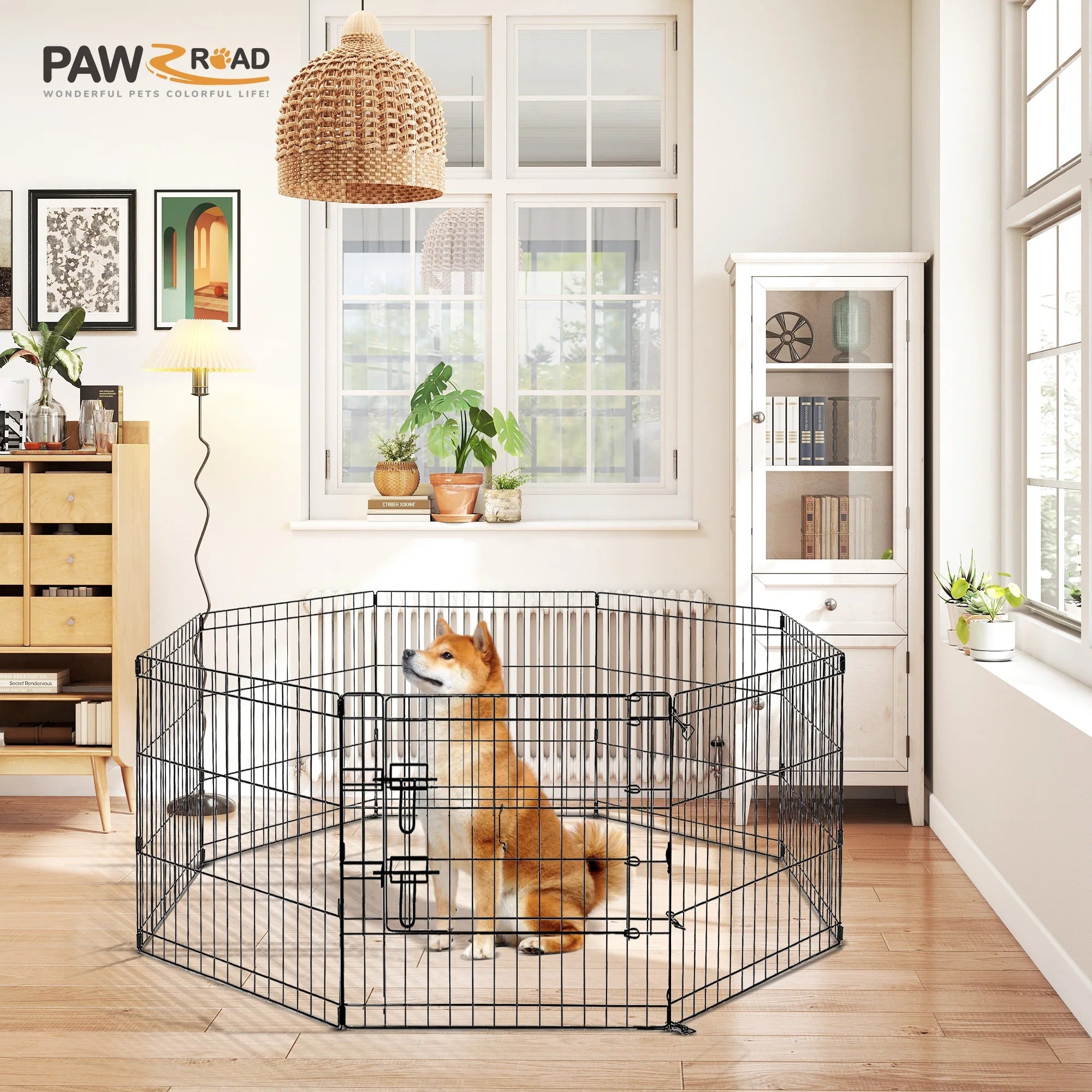 Foldable Metal Dog Playpen for Indoor/Outdoor, Pet Dog Fence Exercise, Pet Puppy Playpen Cage for Yard, Easy Assemble Cat House