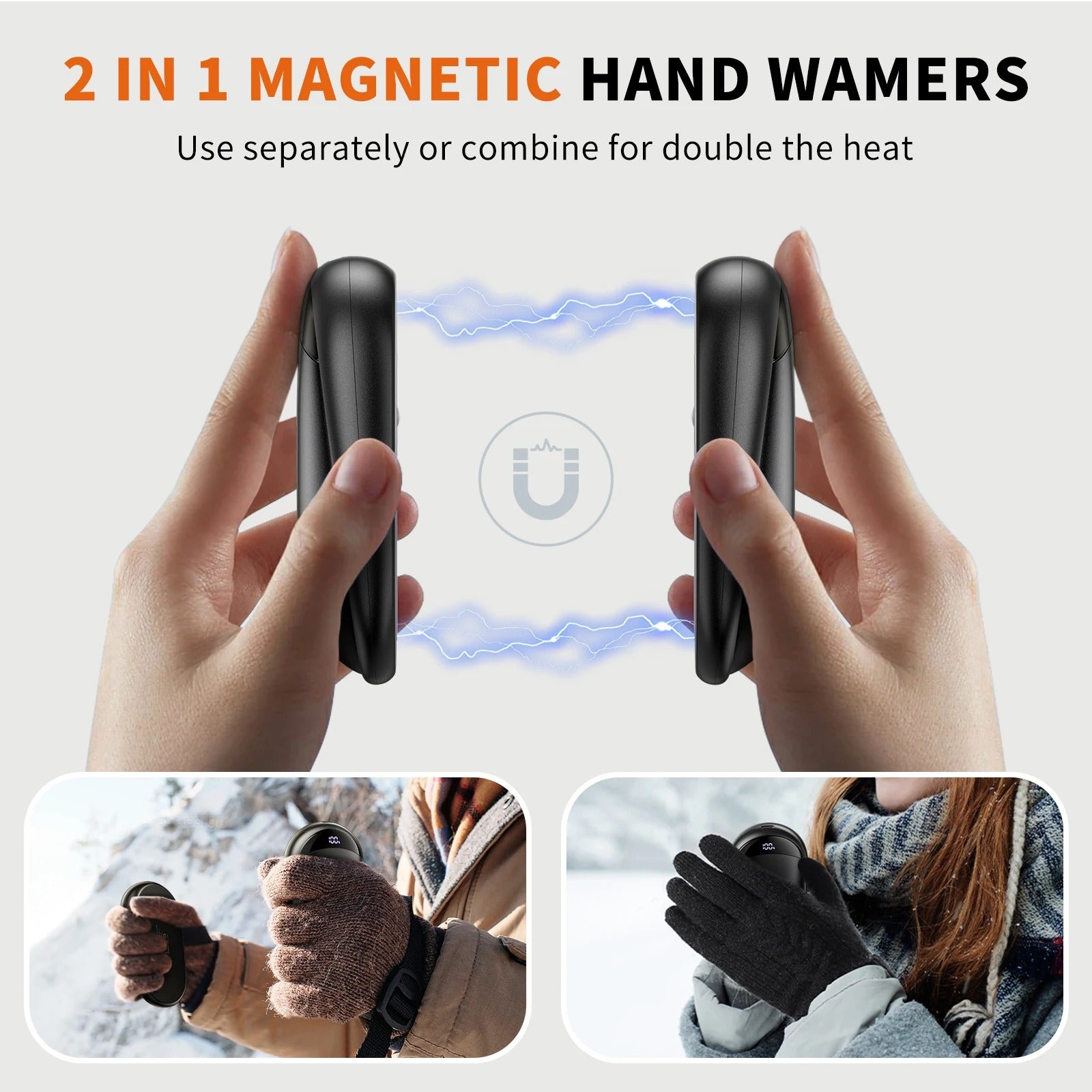 ColdSky Hand Warmers Rechargeable 2 Pack Magnetic Electric Hand Warmer with Digital Display, Portable Pocket Hand Warmer
